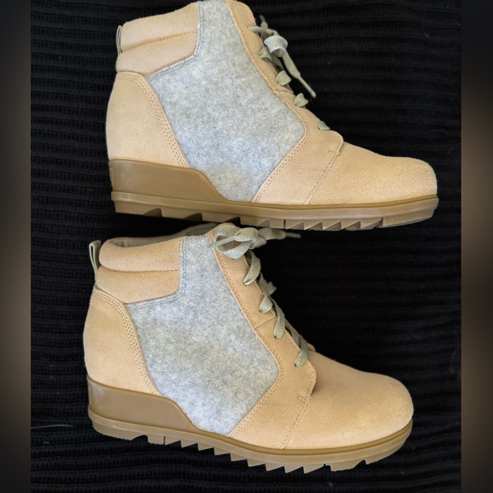 Sorel Evie wedge lace up bootie, Natural, mint, gray women’s 9 - Picture 8 of 11